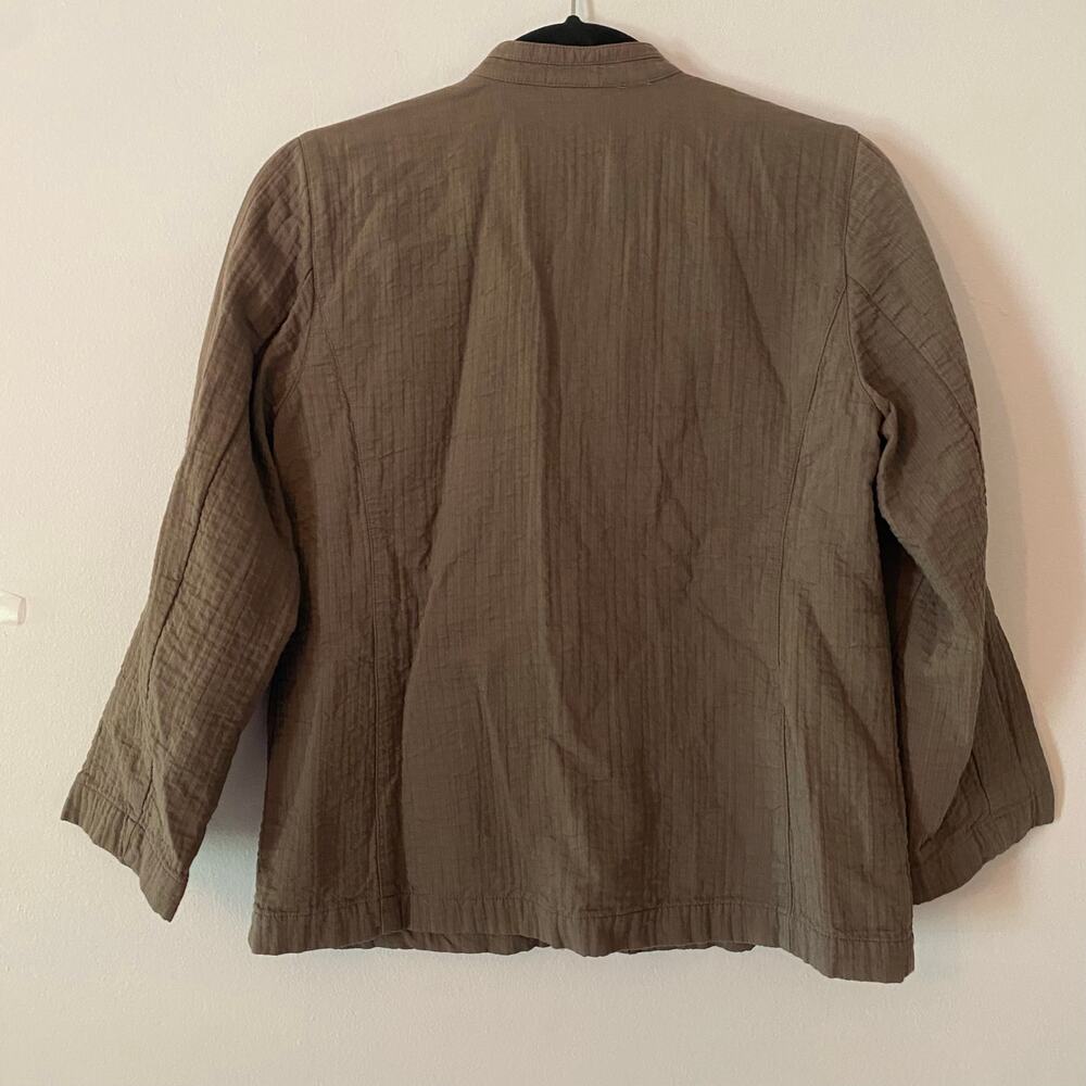 Eileen Fisher Brown Button Down Jacket Textured Layer Cotton Stand Collar XS - Picture 6 of 10